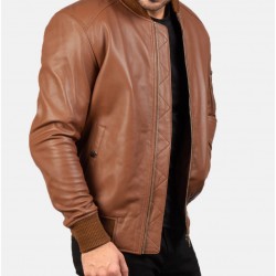 Men’s MA-1 Flight Brown Leather Bomber Jacket