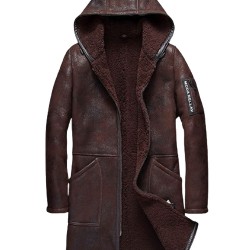 Men’s Moda Nellav Dark Brown Shearling Leather Hooded Coat Men’s Moda Nellav Dark Brown Shearling Leather Hooded Coat