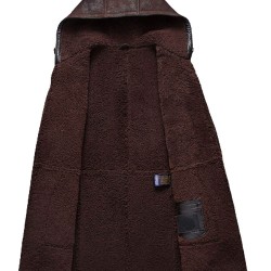 Men’s Moda Nellav Dark Brown Shearling Leather Hooded Coat Men’s Moda Nellav Dark Brown Shearling Leather Hooded Coat