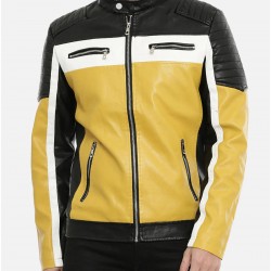 Men’s Motorcycle Color Block Quilted Leather Jacket Men’s Motorcycle Color Block Quilted Leather Jacket