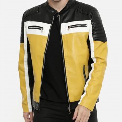 Men’s Motorcycle Color Block Quilted Leather Jacket Men’s Motorcycle Color Block Quilted Leather Jacket