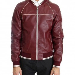 Men’s Stitched Bomber Maroon Leather Jacket Men’s Stitched Bomber Maroon Leather Jacket
