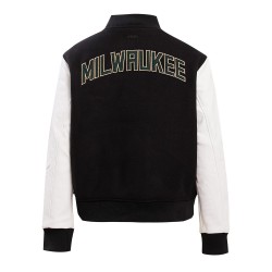 Milwaukee Bucks Classic Black And White Wool Varsity Jacket Milwaukee Bucks Classic Black And White Wool Varsity Jacket