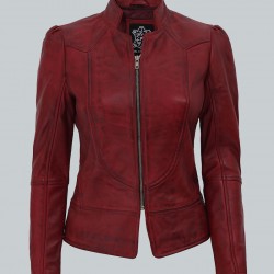 Montana Womens Biker Maroon Leather Jacket