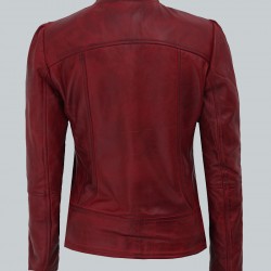 Montana Womens Biker Maroon Leather Jacket