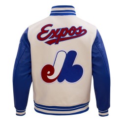 Montreal Expos Retro Classic Off White Wool Varsity Jacket Montreal Expos Retro Classic Off White Wool Varsity Jacket