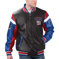 NY Giants Black Varsity Full-Zip Leather Jacket