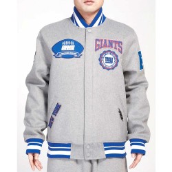 NY Giants Crest Emblem Gray Varsity Wool Jacket