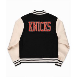 NY Knicks Black and Off White Varsity Jacket NY Knicks Black and Off White Varsity Jacket
