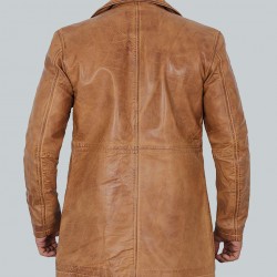 Natural Mens Distressed Camel Leather Coat