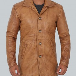 Natural Mens Distressed Camel Leather Coat