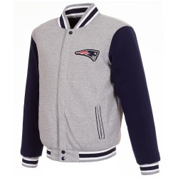 New England Patriots Varsity Gray and Navy Wool Jacket