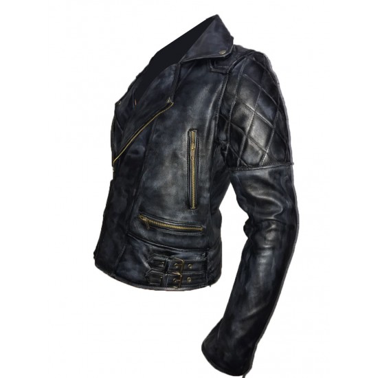 New Mens Classic Diamond Biker Distressed Vintage Leather Jacket