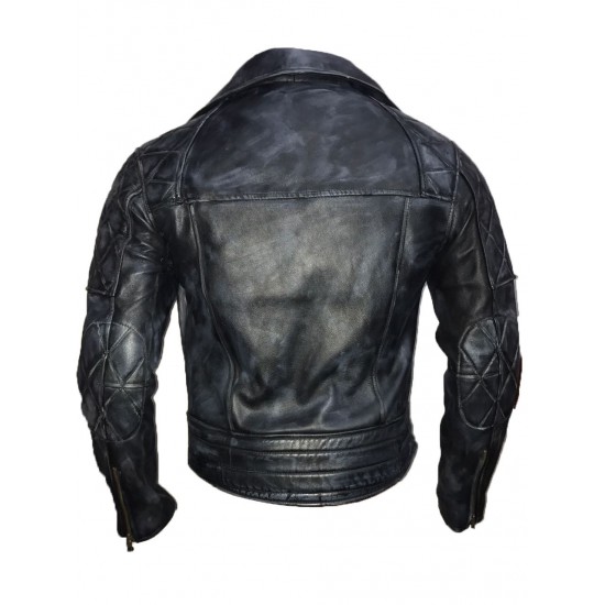 New Mens Classic Diamond Biker Distressed Vintage Leather Jacket