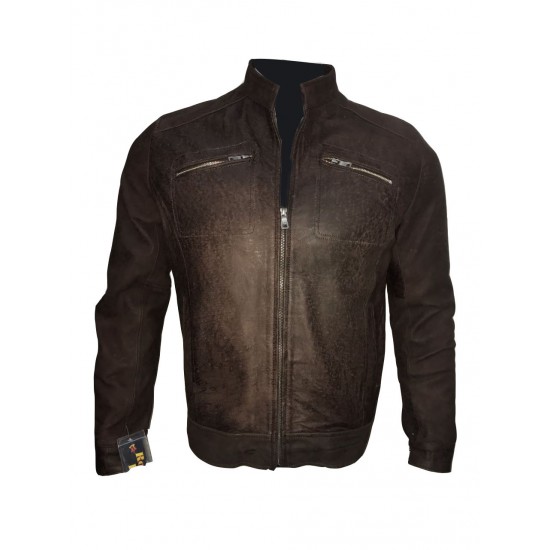 New Mens Vintage Biker Choco Buff Skin Motorcycle Cafe Racer Leather Jacket