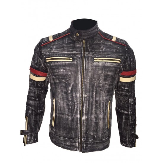 New Mens Vintage Biker Retro Motorcycle Cafe Racer Distressed Leather Jacket