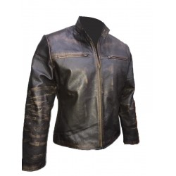 New Men's Vintage Biker Retro Motorcycle Cafe Racer Distressed Leather Jacket