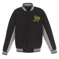 Oakland Athletics Accent Black and Gray Varsity Wool Jacket