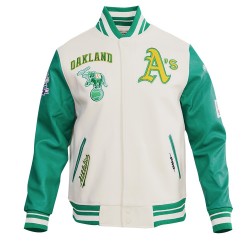 Oakland Athletics Retro Classic Off White Wool Varsity Jacket