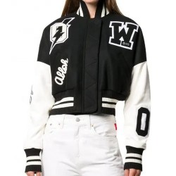 Off White Cropped Black and White Varsity Jacket Off White Cropped Black and White Varsity Jacket