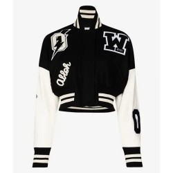 Off White Cropped Black and White Varsity Jacket Off White Cropped Black and White Varsity Jacket