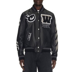 Off-White Full Black Leather Varsity Jacket