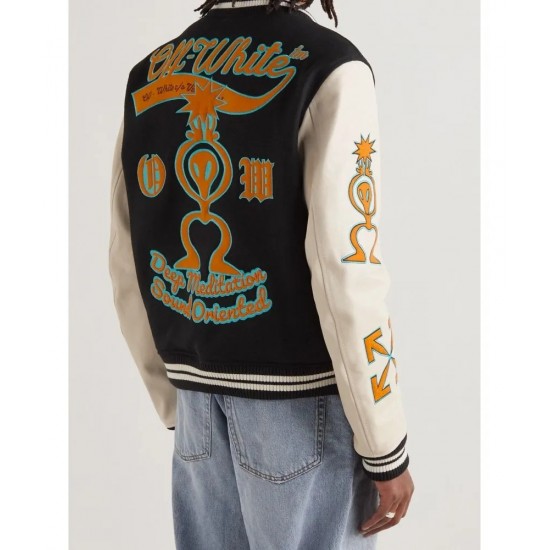 Off-White Wool and Leather Varsity Jacket