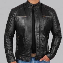 Oregon Black Leather Mens Cafe Racer Jacket 