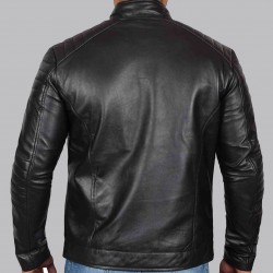 Oregon Black Leather Mens Cafe Racer Jacket 