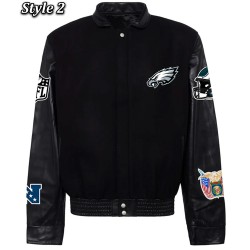 Philadelphia Eagles Black Wool and Leather Jacket Philadelphia Eagles Black Wool and Leather Jacket