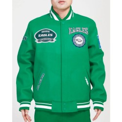 Philadelphia Eagles Crest Emblem Kelly Green Varsity Wool Jacket Philadelphia Eagles Crest Emblem Kelly Green Varsity Wool Jacket