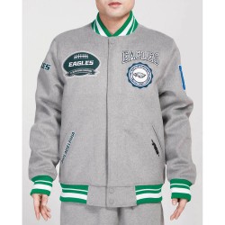 Philadelphia Eagles Heather Grey Varsity Wool Jacket Philadelphia Eagles Heather Grey Varsity Wool Jacket