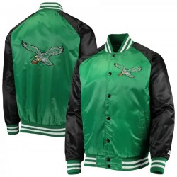Philadelphia Eagles Lead Off Satin Varsity Jacket Philadelphia Eagles Lead Off Satin Varsity Jacket