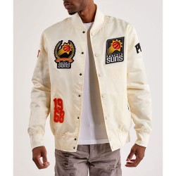 Phoenix Suns Off White Varsity Satin Jacket Phoenix Suns Off White Varsity Satin Jacket