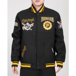 Pittsburgh Pirates Crest Emblem Black Varsity Wool Jacket Pittsburgh Pirates Crest Emblem Black Varsity Wool Jacket