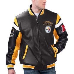 Pittsburgh Steelers Black Varsity Full-Zip Leather Jacket Pittsburgh Steelers Black Varsity Full-Zip Leather Jacket