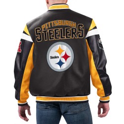 Pittsburgh Steelers Black Varsity Full-Zip Leather Jacket Pittsburgh Steelers Black Varsity Full-Zip Leather Jacket