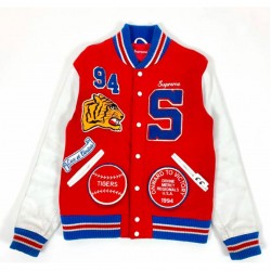 Playboi Carti Supreme Tiger Letterman Red and White Jacket