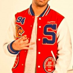 Playboi Carti Supreme Tiger Letterman Red and White Jacket Playboi Carti Supreme Tiger Letterman Red and White Jacket