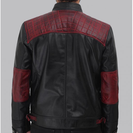 Rollins Mens Black and Maroon Cafe Leather Jacket Rollins Mens Black and Maroon Cafe Leather Jacket