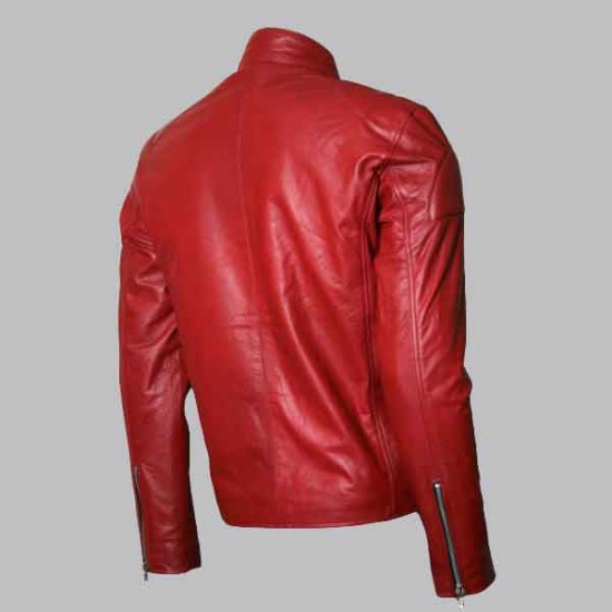 New Men's Silver Zipper Biker Red Leather Jacket New Mens Silver Zipper Biker Red Leather Jacket