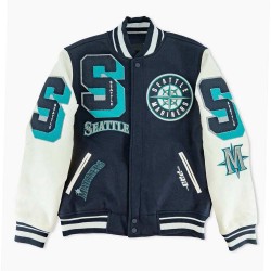 Sluggers Seattle Mariners Navy and White Varsity Jacket Sluggers Seattle Mariners Navy and White Varsity Jacket