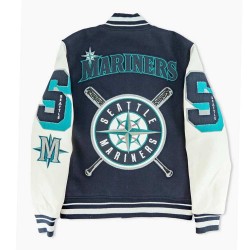 Sluggers Seattle Mariners Navy and White Varsity Jacket Sluggers Seattle Mariners Navy and White Varsity Jacket