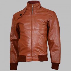 New Men's Tan Leather Bomber Jacket 