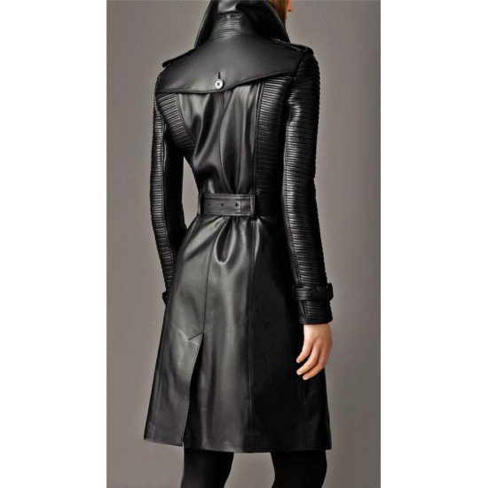 Women's Black Sheepskin Leather Long Coat