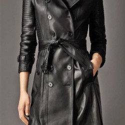 Women's Black Sheepskin Leather Long Coat