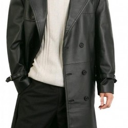 Augusta Guys Black Double Breasted Leather Overcoat Augusta Guys Black Double Breasted Leather Overcoat