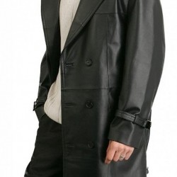 Augusta Guys Black Double Breasted Leather Overcoat Augusta Guys Black Double Breasted Leather Overcoat