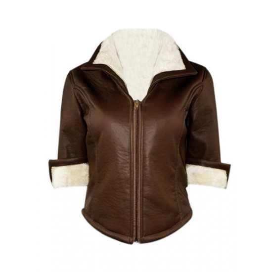 White Fur Lining Overwatch Women Shearling Brown Tracer Jacket