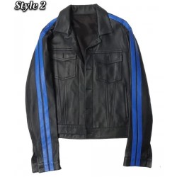V Sample Striped Genuine Leather Jacket